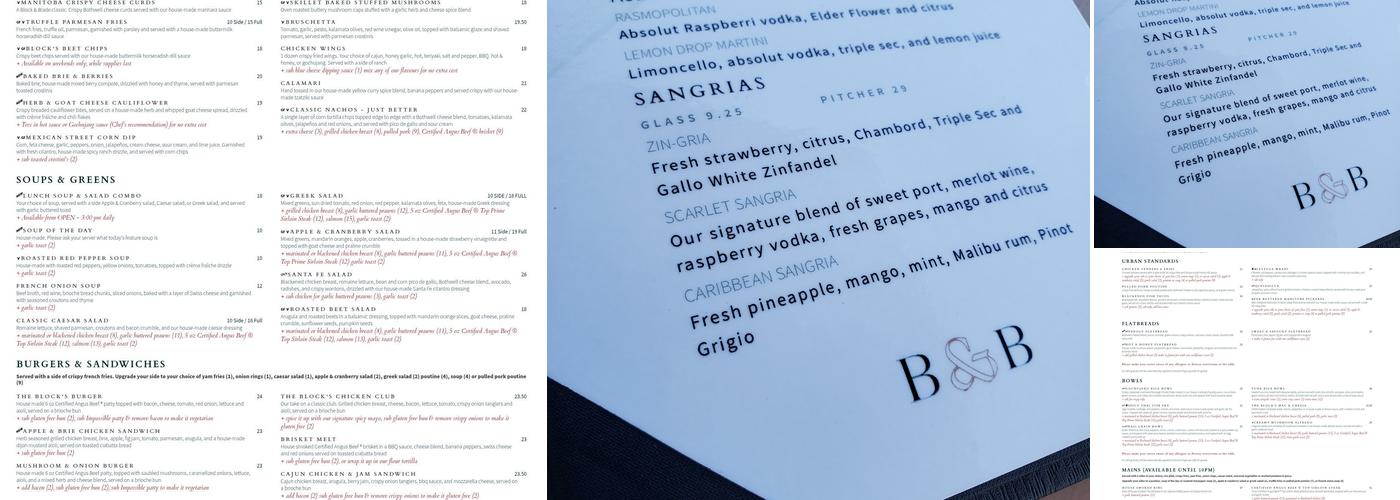 Block & Blade Restaurant and Bar Menu