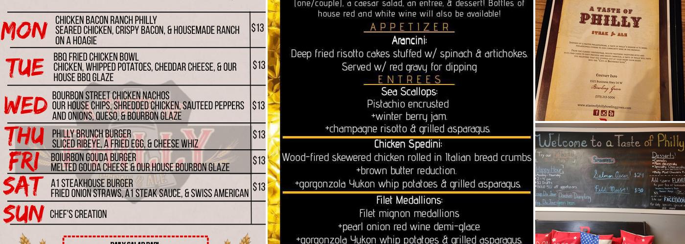 A Taste of Philly Steak & Ale Menu