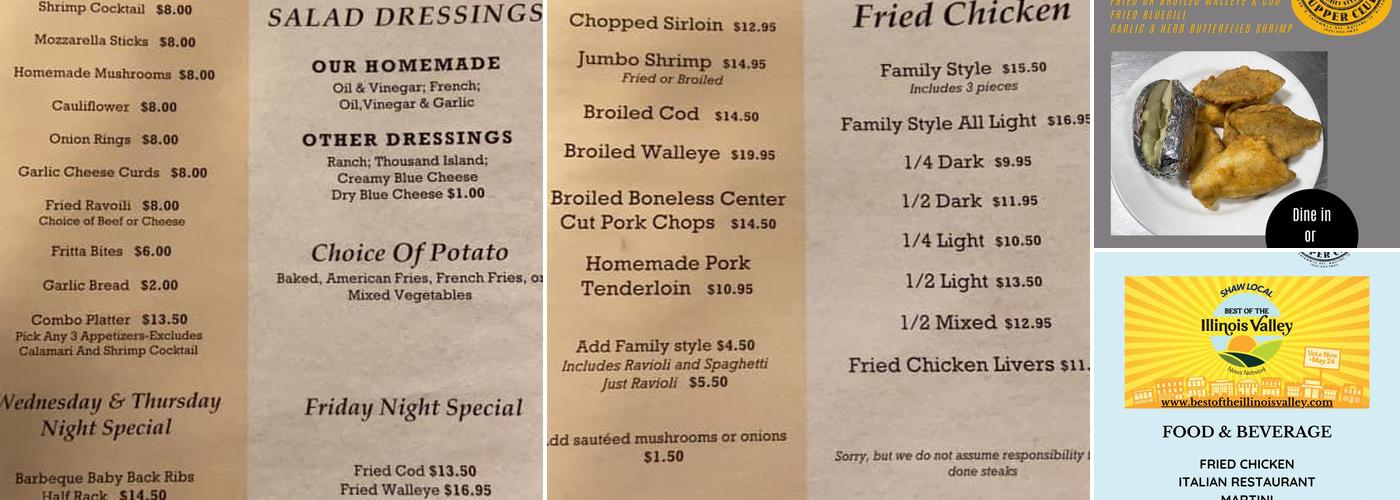 Garzanelli's Supper Club Menu