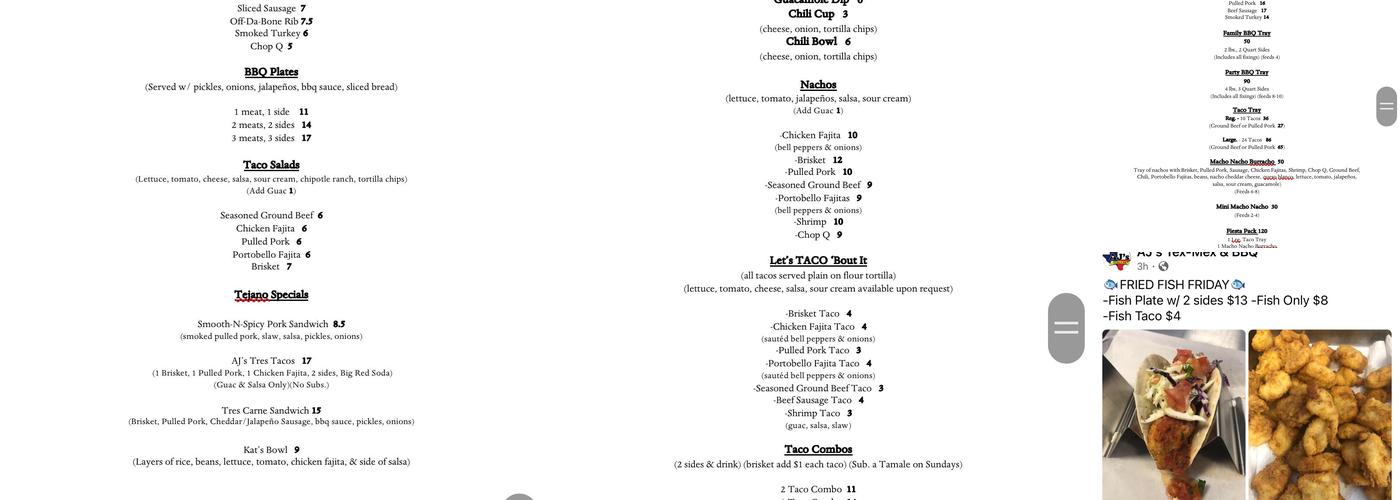 AJ’s Tex-Mex & BBQ Menu