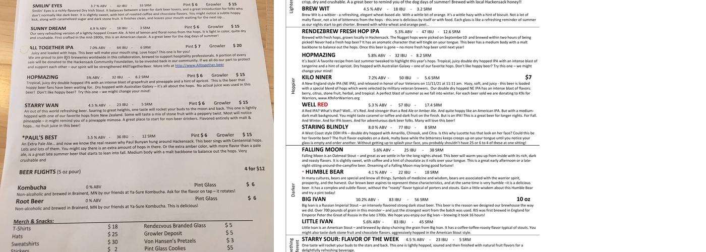 Rendezvous Brewing Menu