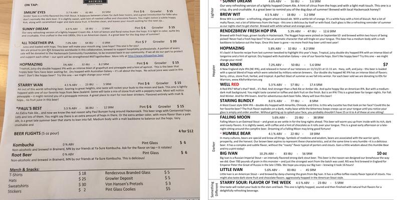 Rendezvous Brewing Menu