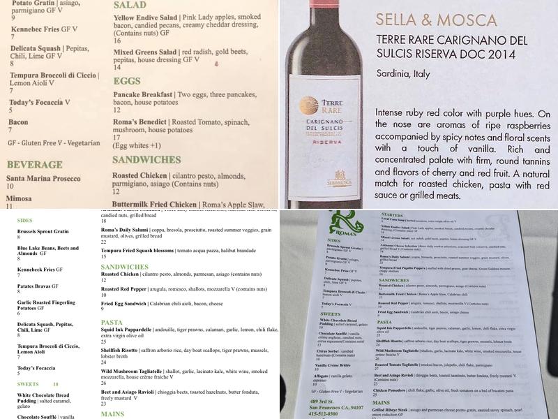 Roma’s Ristorante Italiano Menu