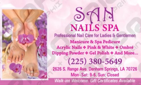 San Nails Spa 2626 S Range Ave #600, Denham Springs Louisiana 70726