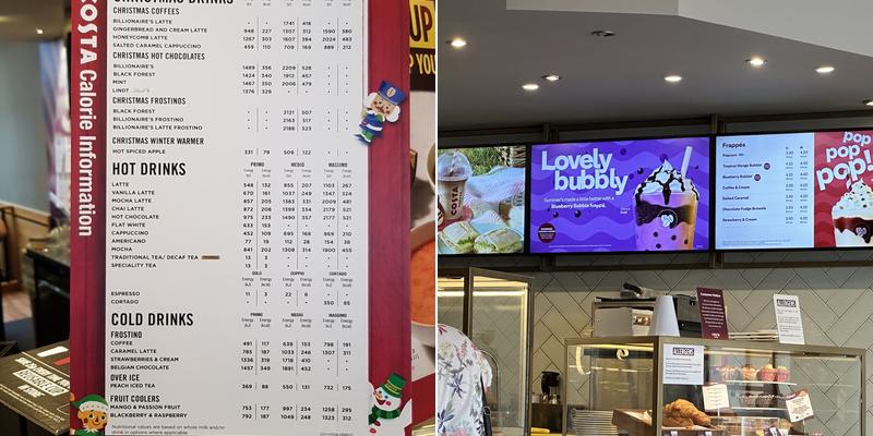 Costa Coffee Menu