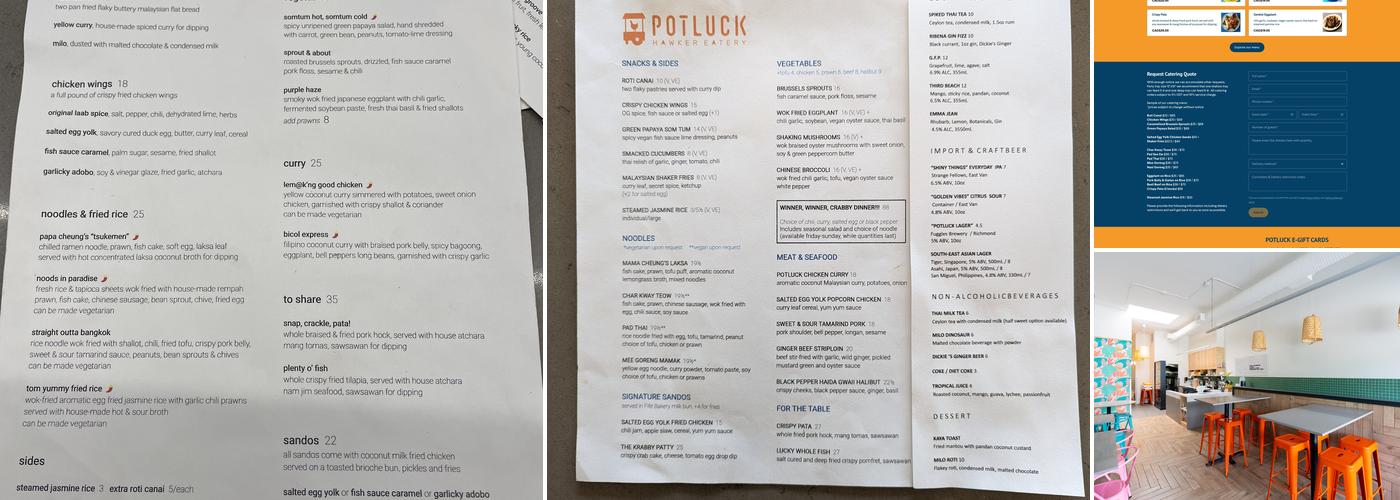 Potluck Hawker Eatery Menu