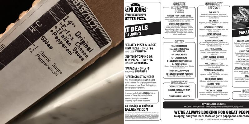 Papa Johns Pizza Menu