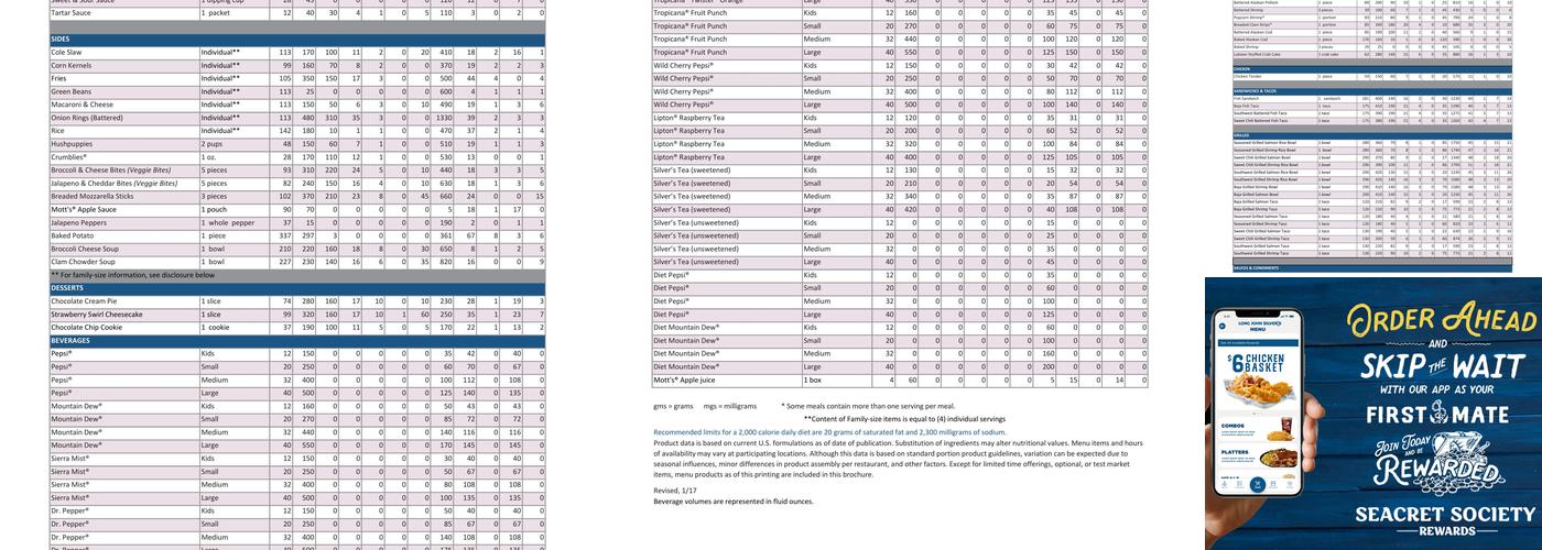 Long John Silver's Menu