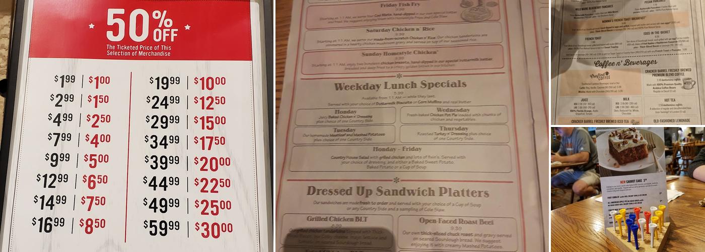 Cracker Barrel Old Country Store Menu