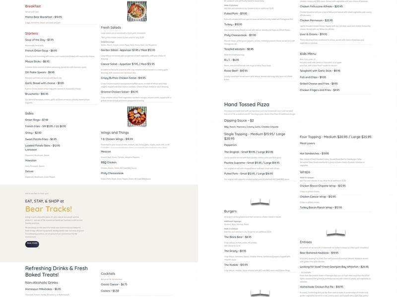 Bear Tracks Inn and Restaurant Menu