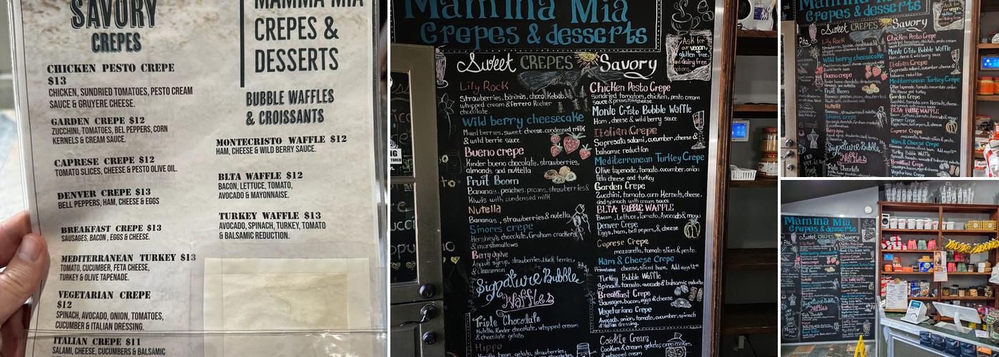 Mamma Mia Crepes and Desserts Menu