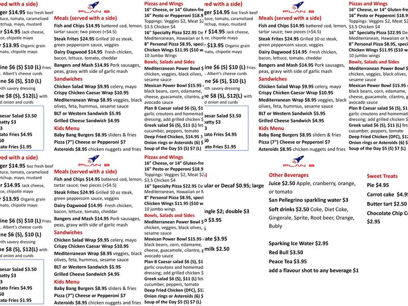Plan B Restaurant and Grill Menu
