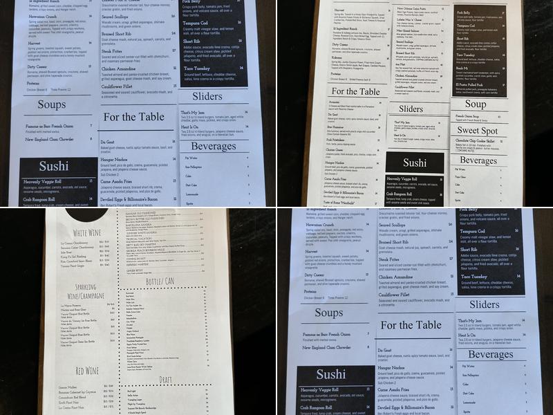 Hangar Kitchen + Bar Menu