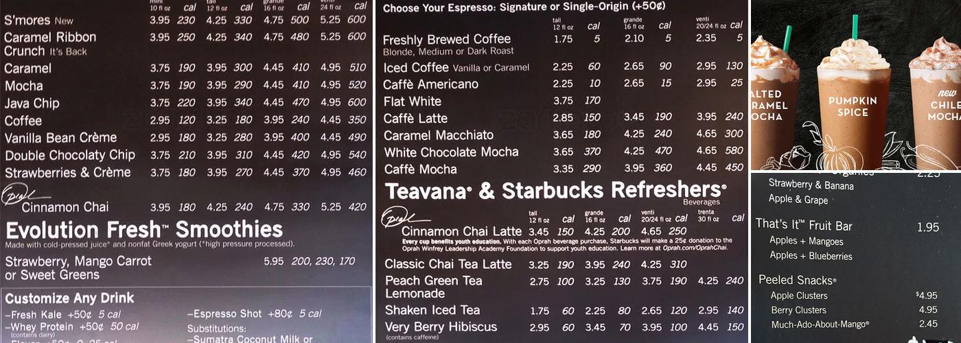 Starbucks Coffee Company Menu