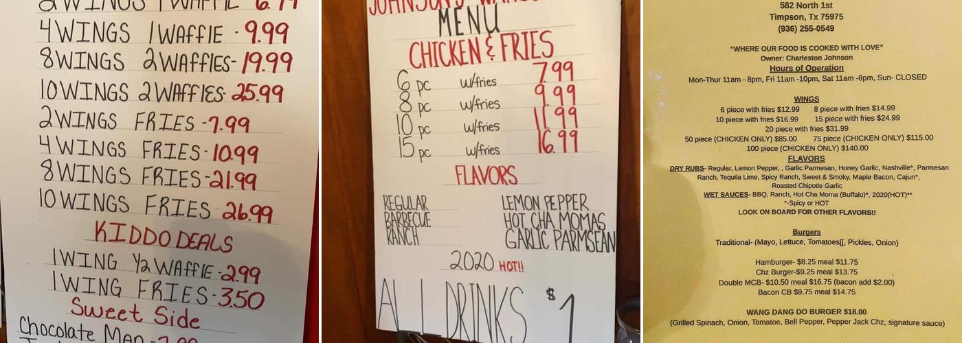 Johnson’s Wang Dang Do Menu