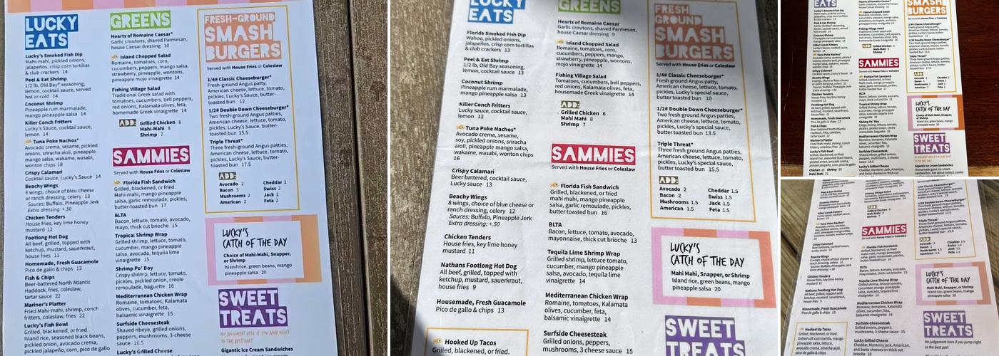 Lucky Fish Beach Bar + Grill Menu