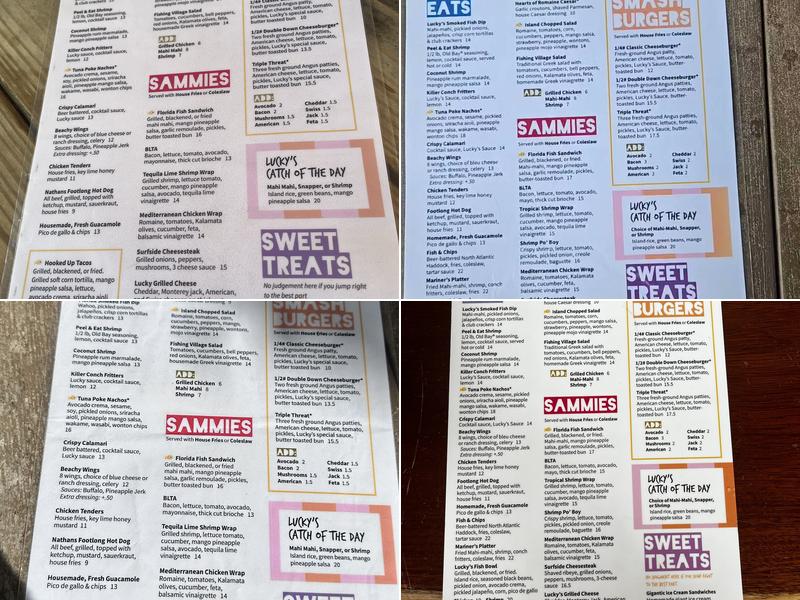 Lucky Fish Beach Bar + Grill Menu