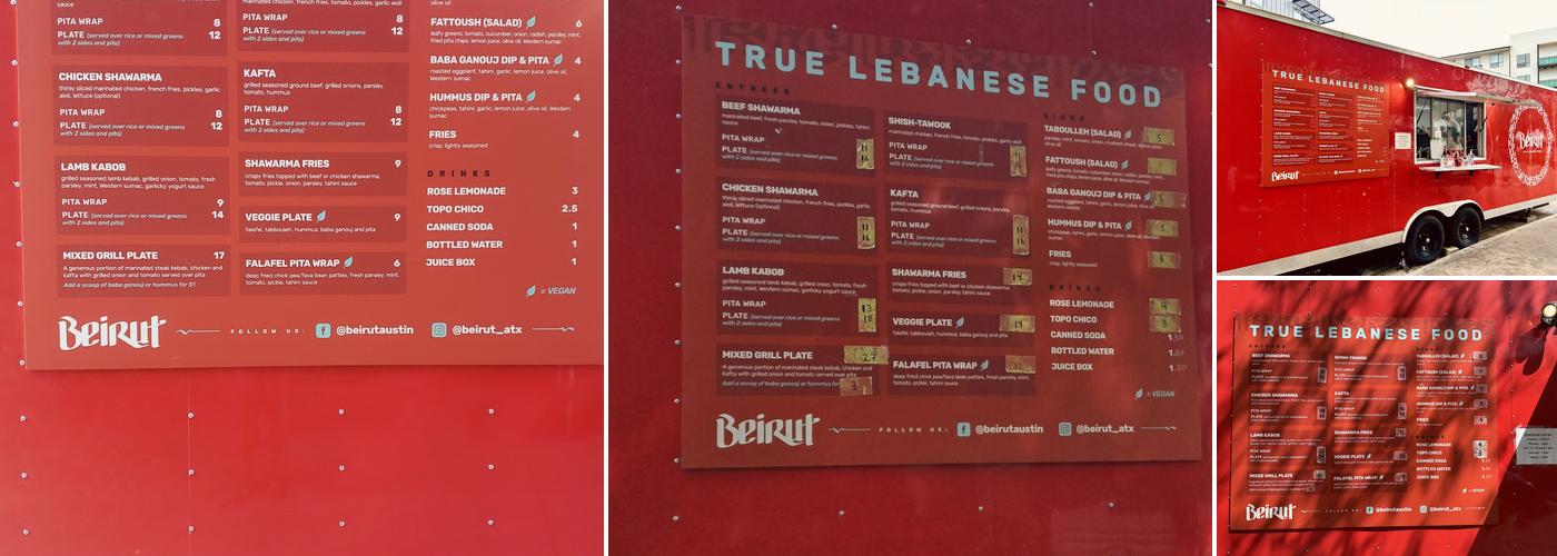 Beirut Restaurant Menu