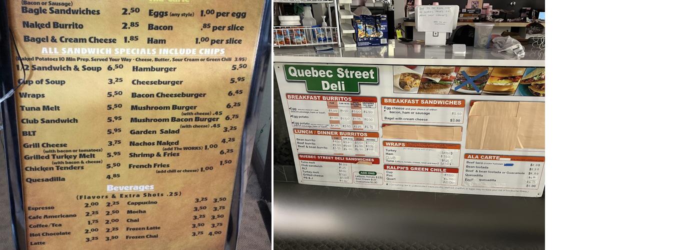 Quebec St Cafe Menu