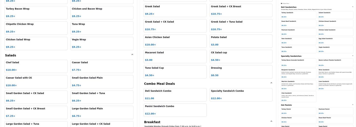 Oak Road Cafe Menu