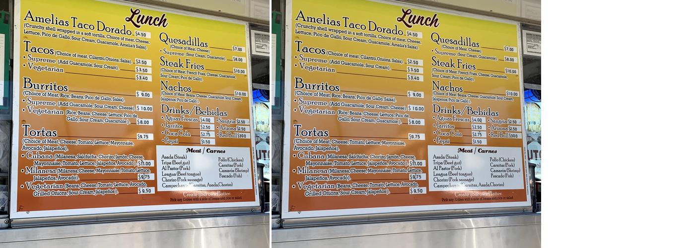 Amelia’s Kitchen Menu