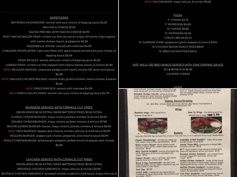 Keglers Menu