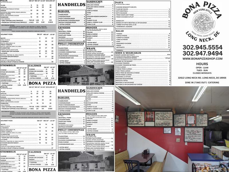 Bona Pizza Menu