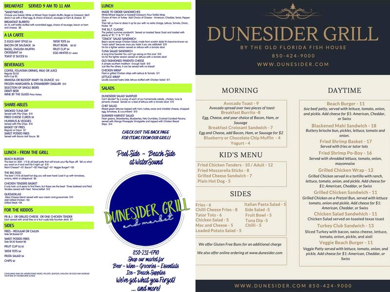 DUNESIDER GRILL & MARKET Menu