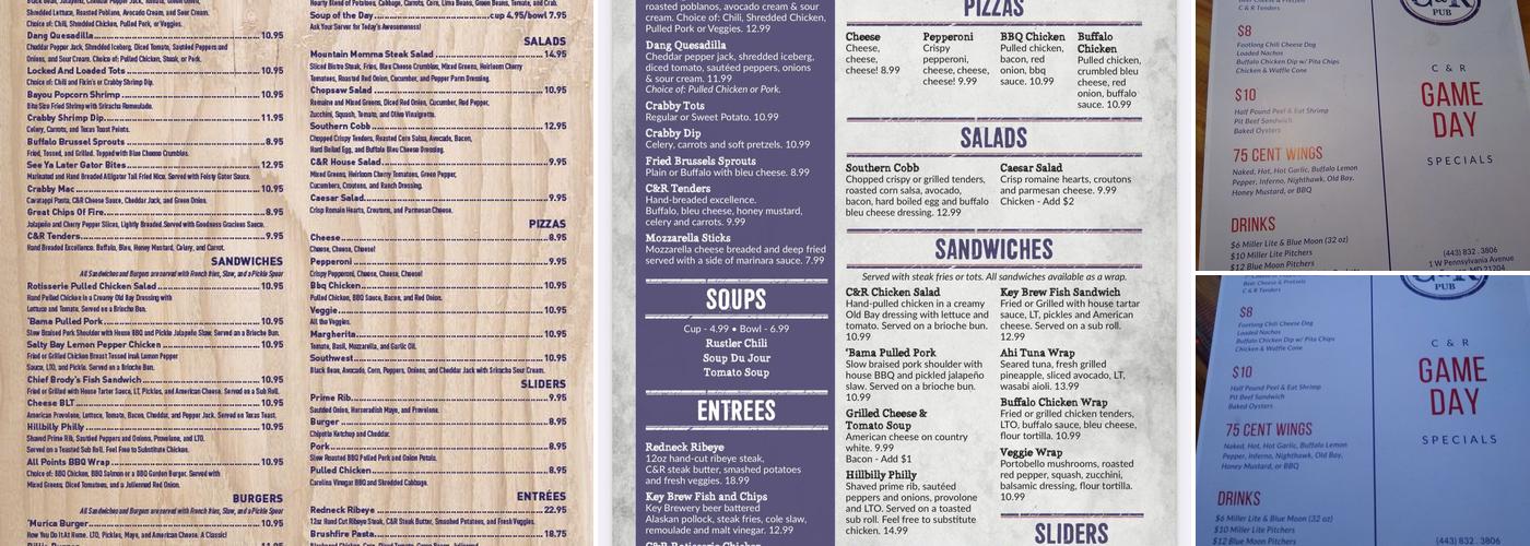 C&R Pub Menu