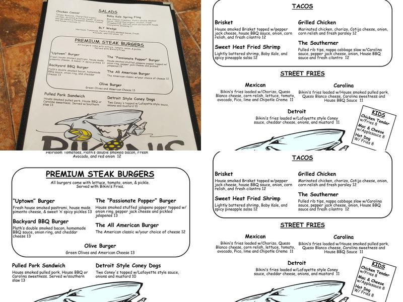 Bikinis Beach Bar Menu