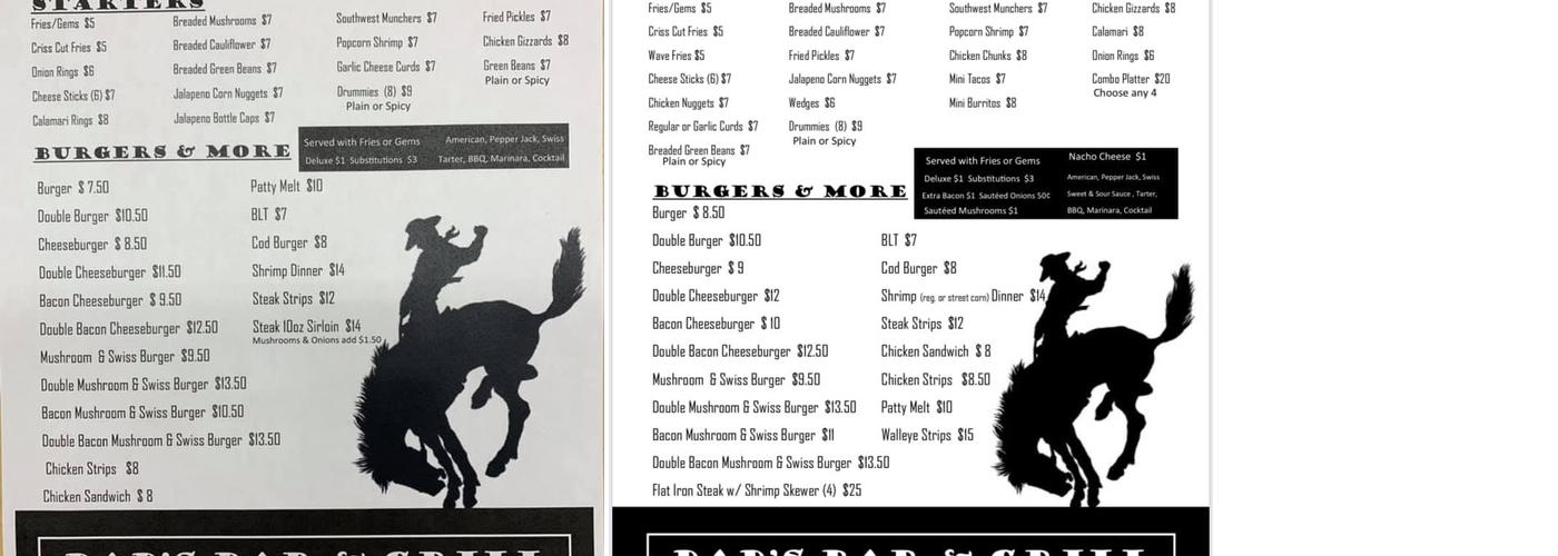 Dads Bar and Grill Menu