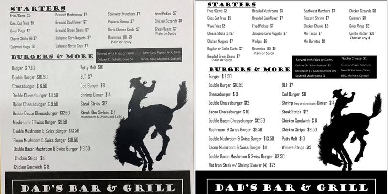 Dads Bar and Grill Menu