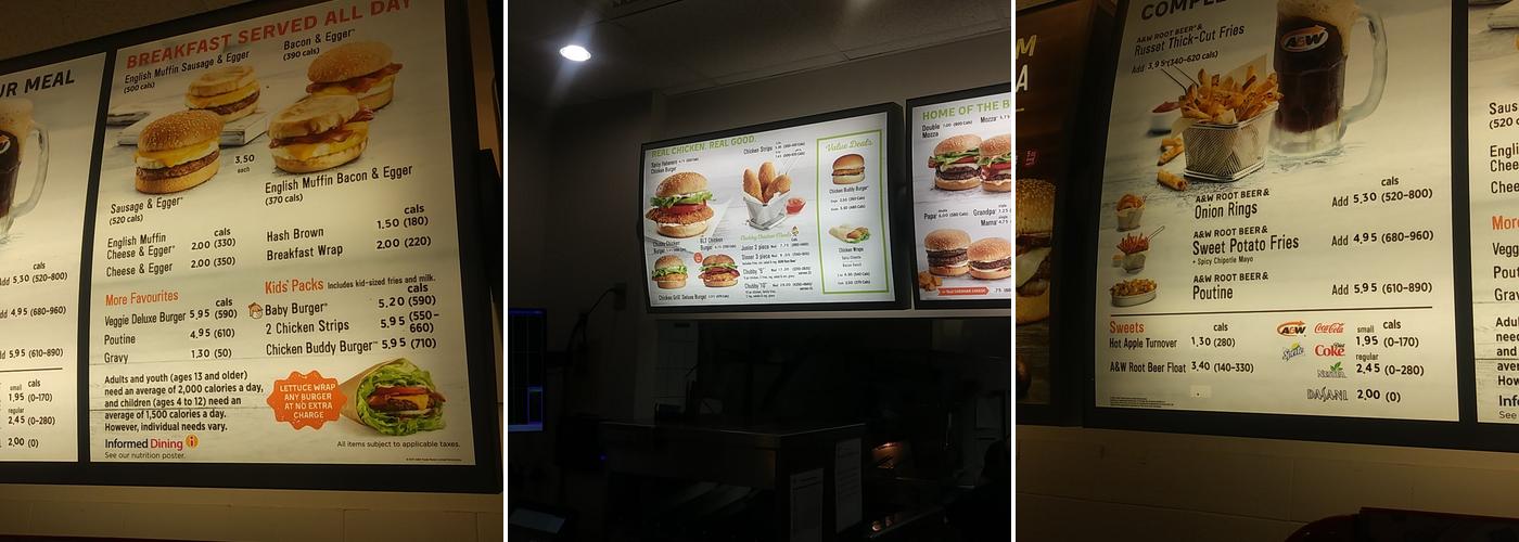 A&W Canada Menu