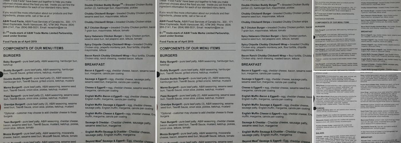 A&W Canada Menu