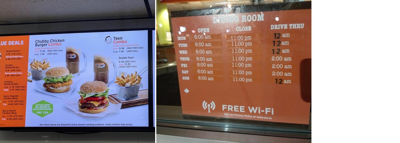 A&W Canada Menu