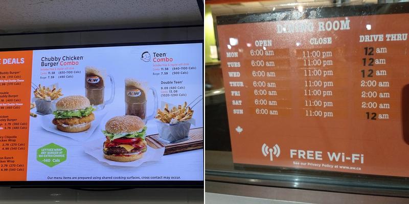 A&W Canada Menu