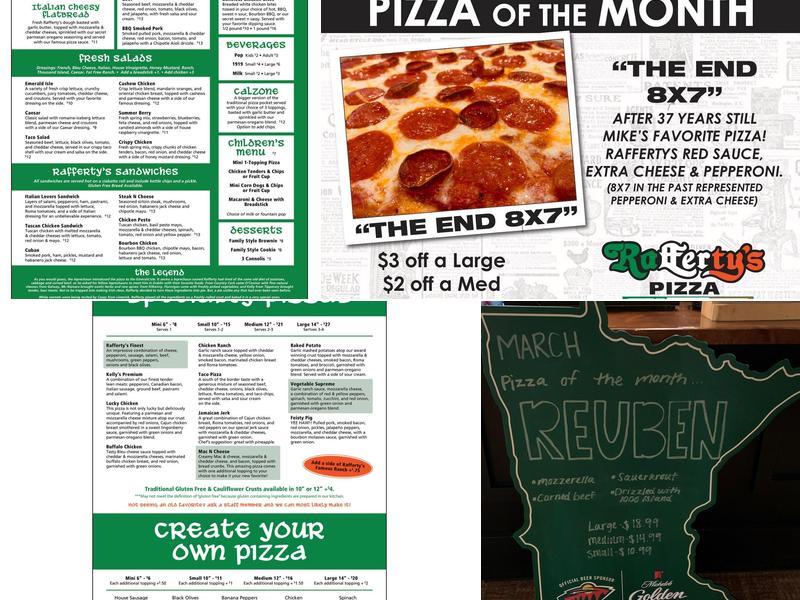 Rafferty’s Original and Woodfired Pizza Menu
