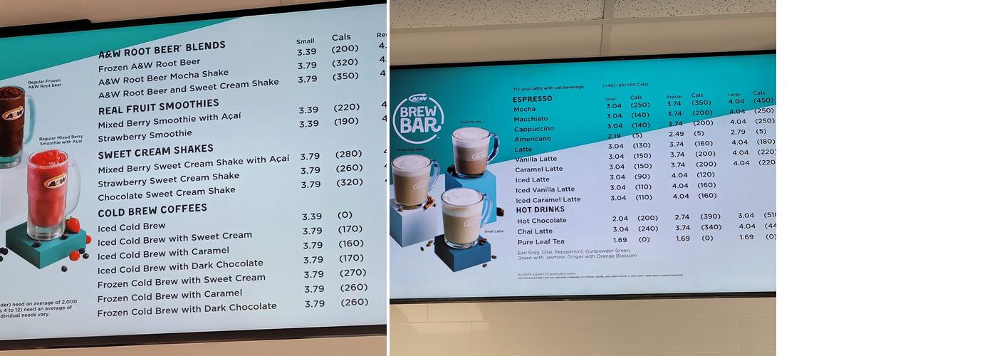 A&W Canada Menu