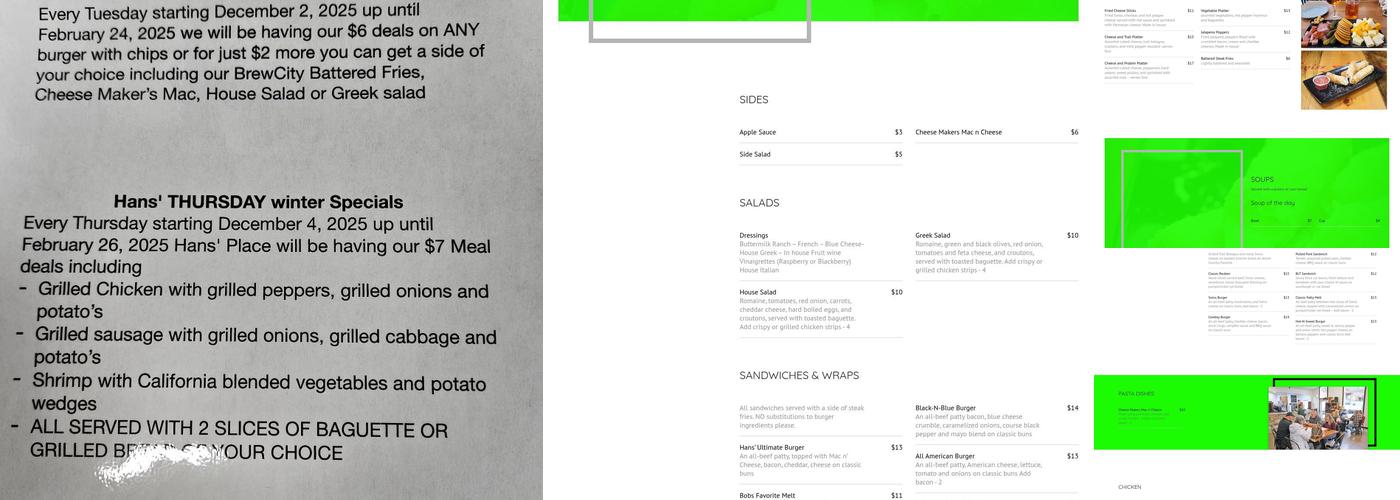 Hans’ Place Menu