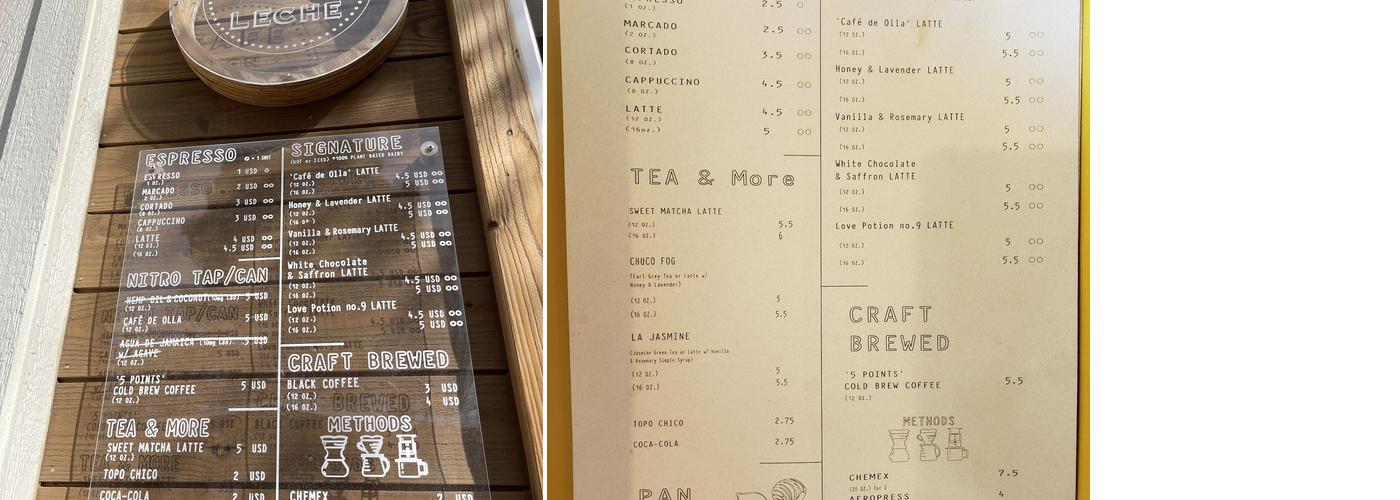 Café Con Leche Menu