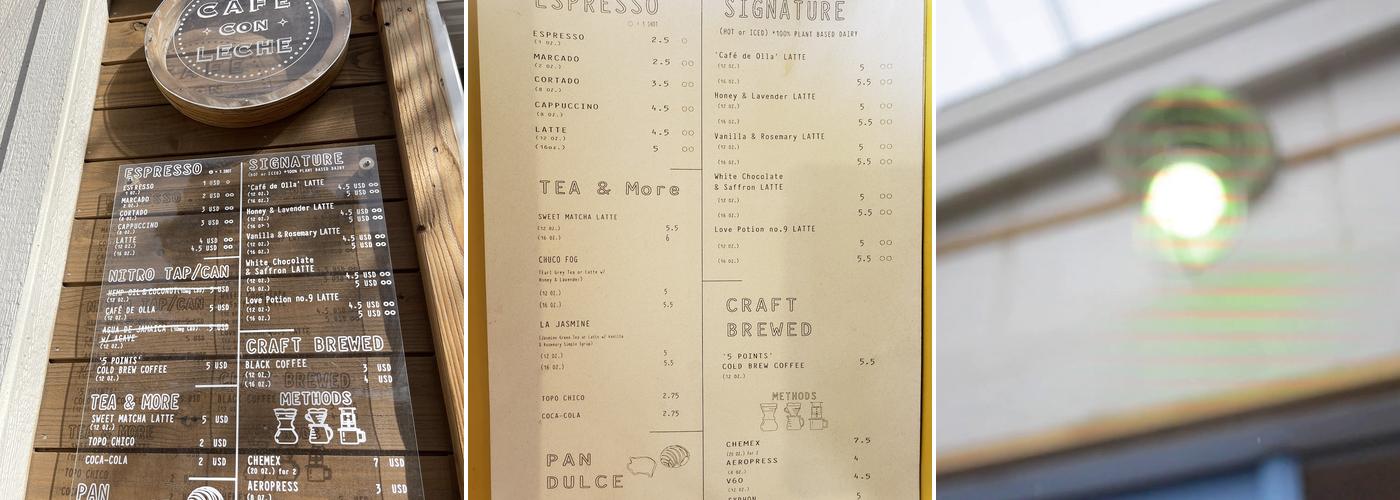 Café Con Leche Menu