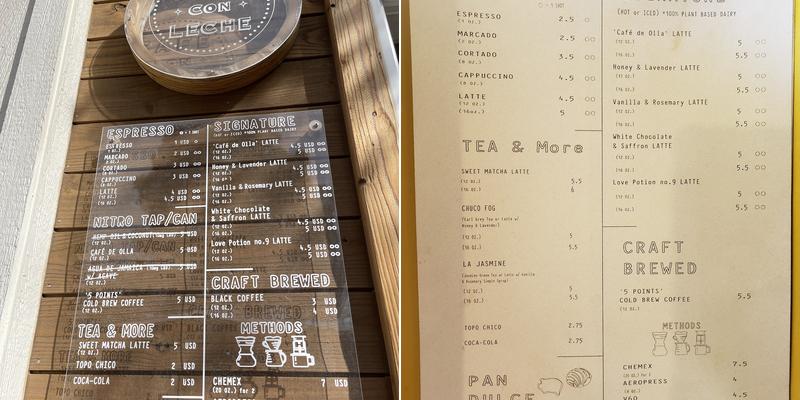 Café Con Leche Menu