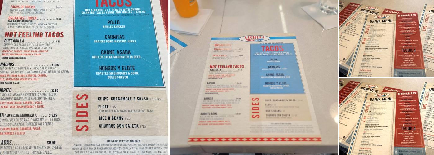 La Chula Menu