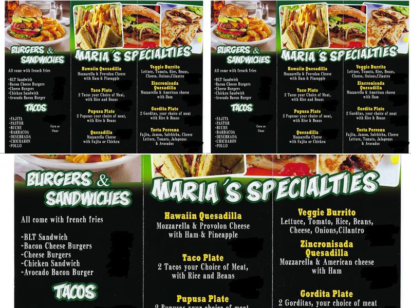 Marias catering Menu