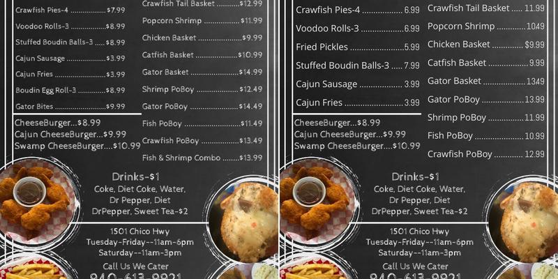 Crawldaddys Cajun Kitchen Menu