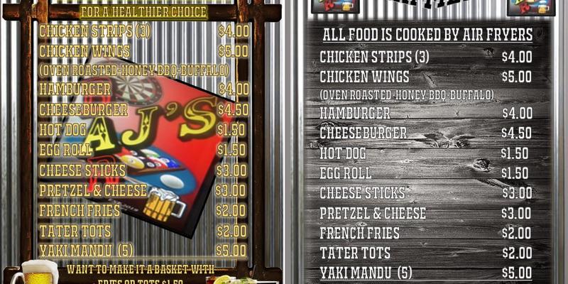 AJs Bar Menu