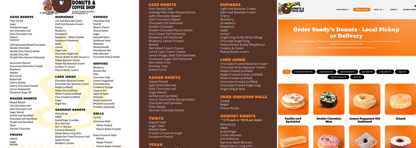 Sandy's Donuts Menu