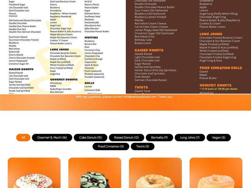 Sandy's Donuts Menu