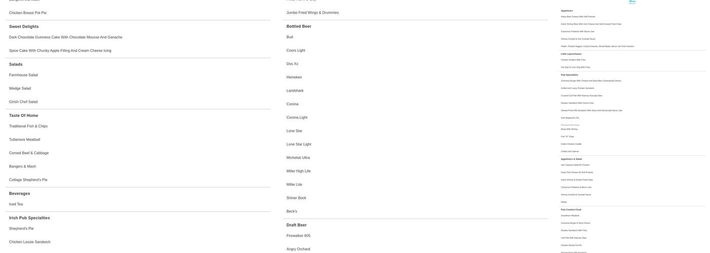 Fulton's Irish Pub and Grill Menu