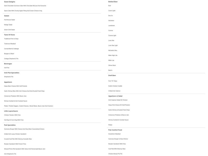 Fulton's Irish Pub and Grill Menu